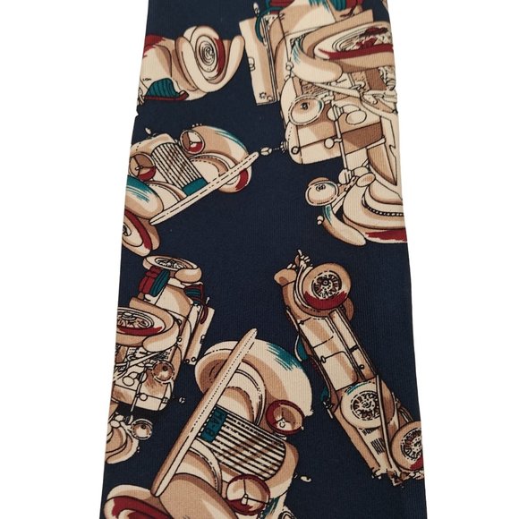 Damon Cohens Classic Car Mens Standard Size Necktie 100% Silk Navy Blue - Picture 2 of 8